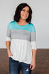 Take It Away Color Block Top- Mint Blue, Grey, Ivory