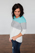 Take It Away Color Block Top- Mint Blue, Grey, Ivory