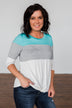 Take It Away Color Block Top- Mint Blue, Grey, Ivory