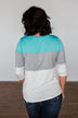 Take It Away Color Block Top- Mint Blue, Grey, Ivory