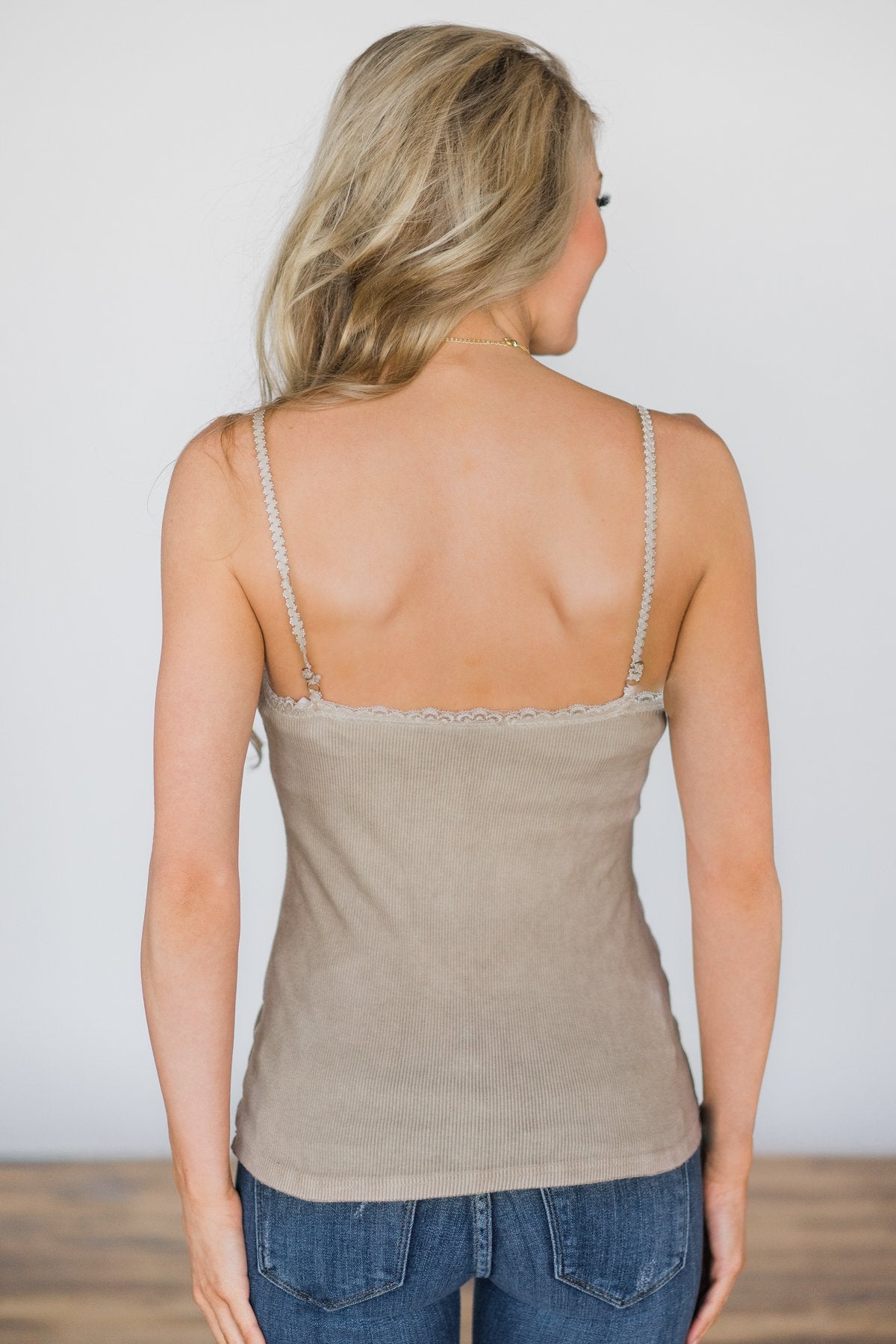 Lace Trimmed Layering Tank Top ~ Beige