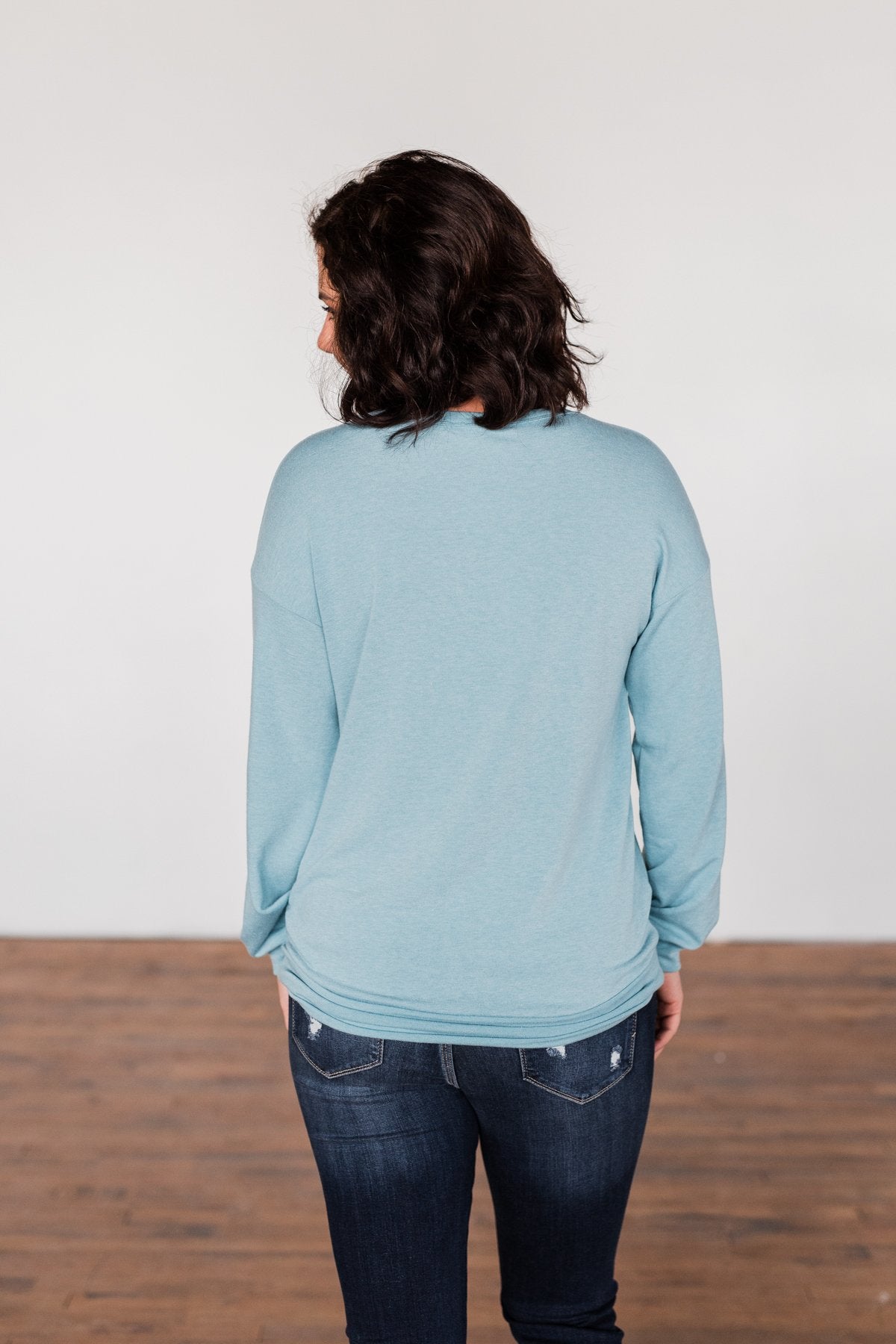 Crossed My Mind Pullover Top- Dusty Teal