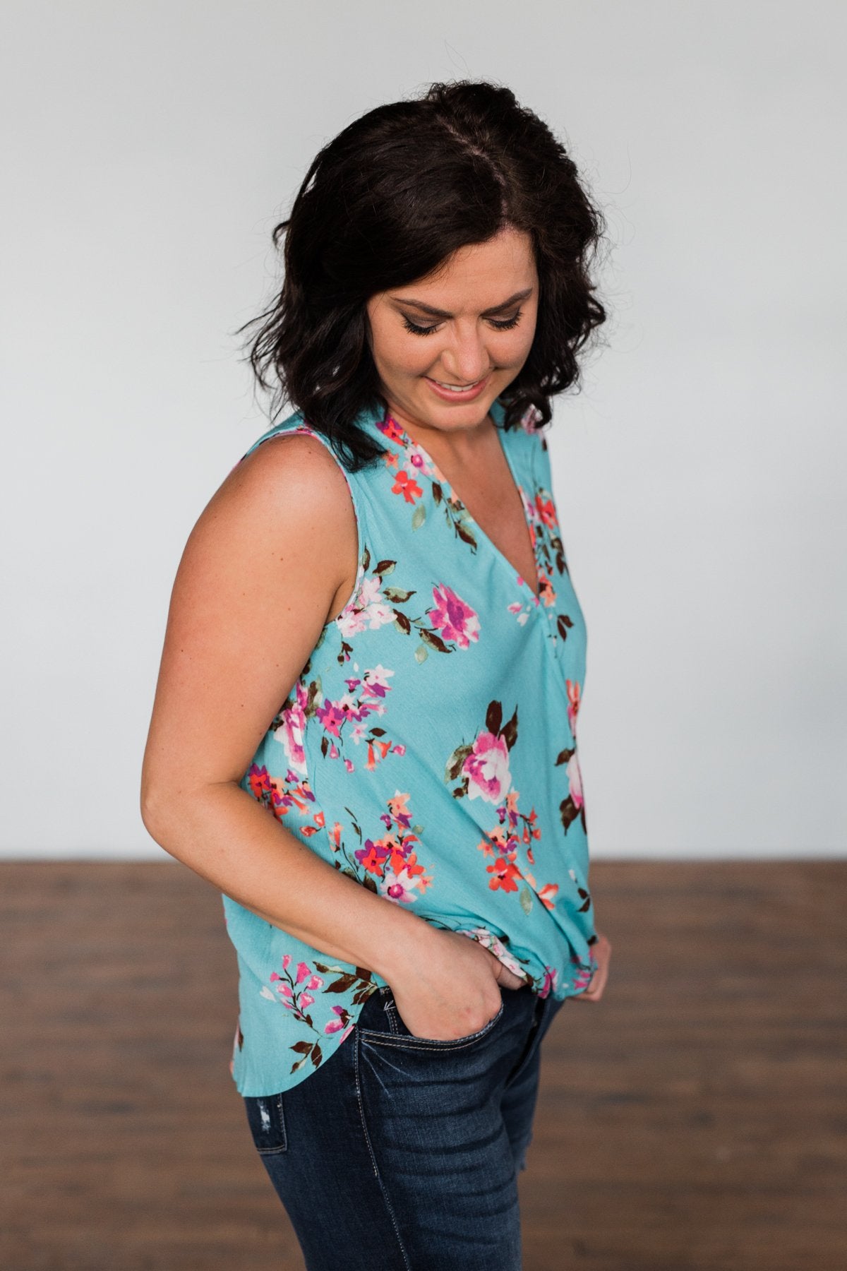 How Lovely Floral Tank Top- Blue