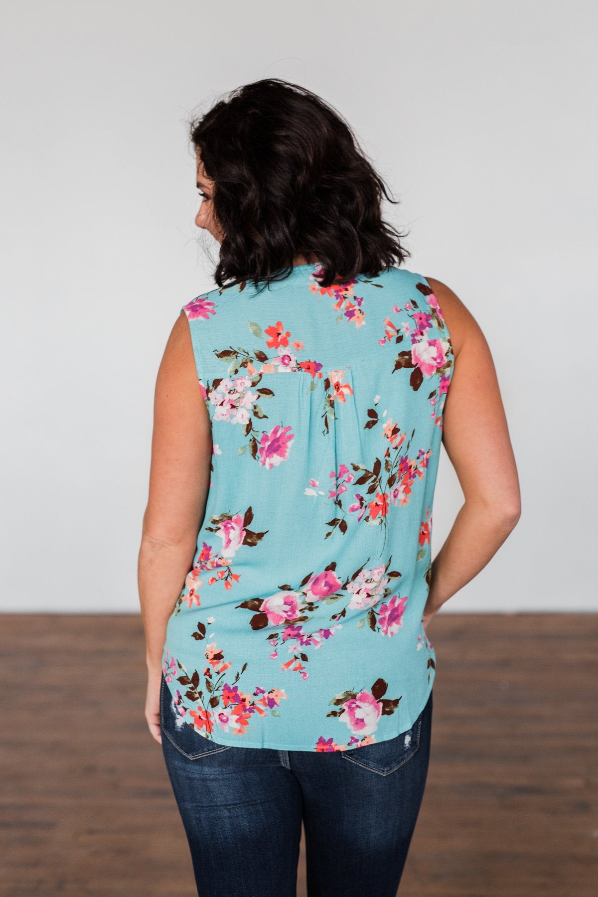 How Lovely Floral Tank Top- Blue