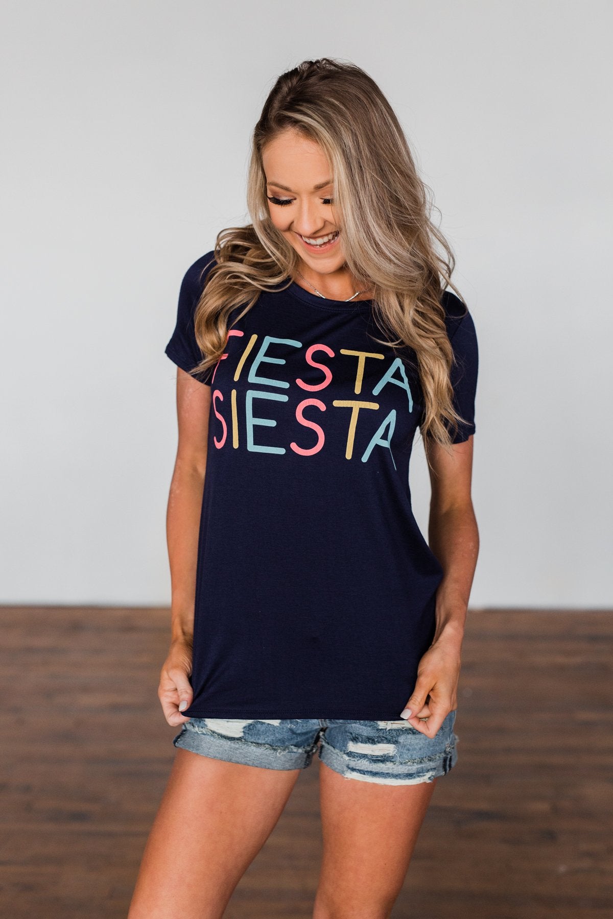 "Fiesta Siesta" Graphic Top- Navy