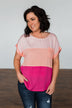Made You Look Color Block Top- Peach & Fuchsia