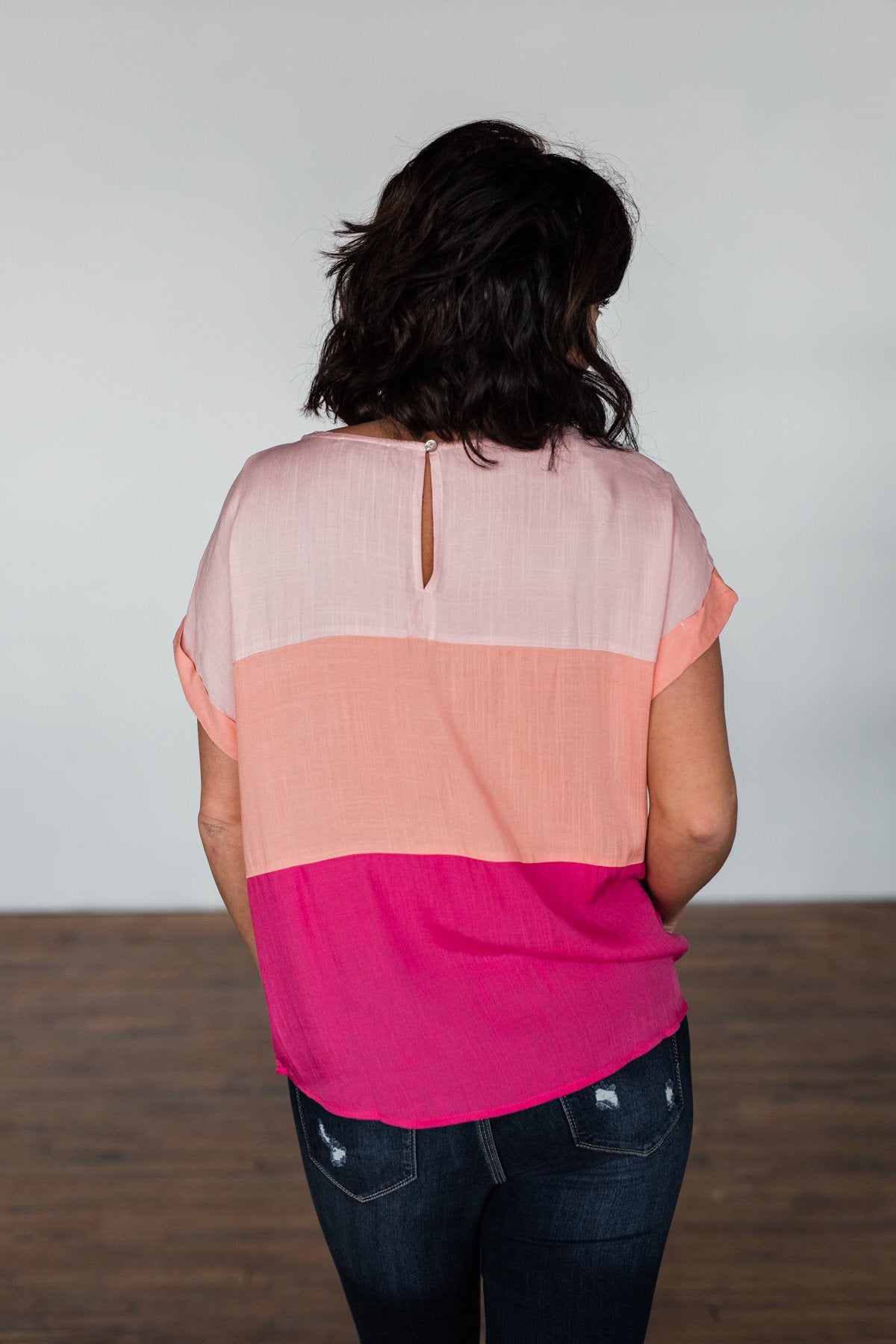 Made You Look Color Block Top- Peach & Fuchsia