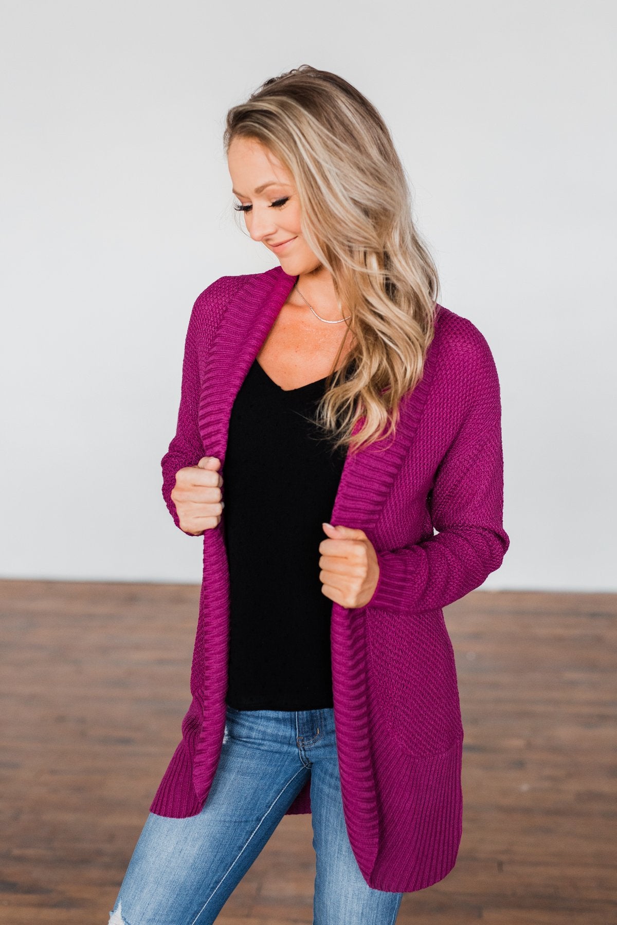 Knitted Drape Cardigan Magenta The Pulse Boutique