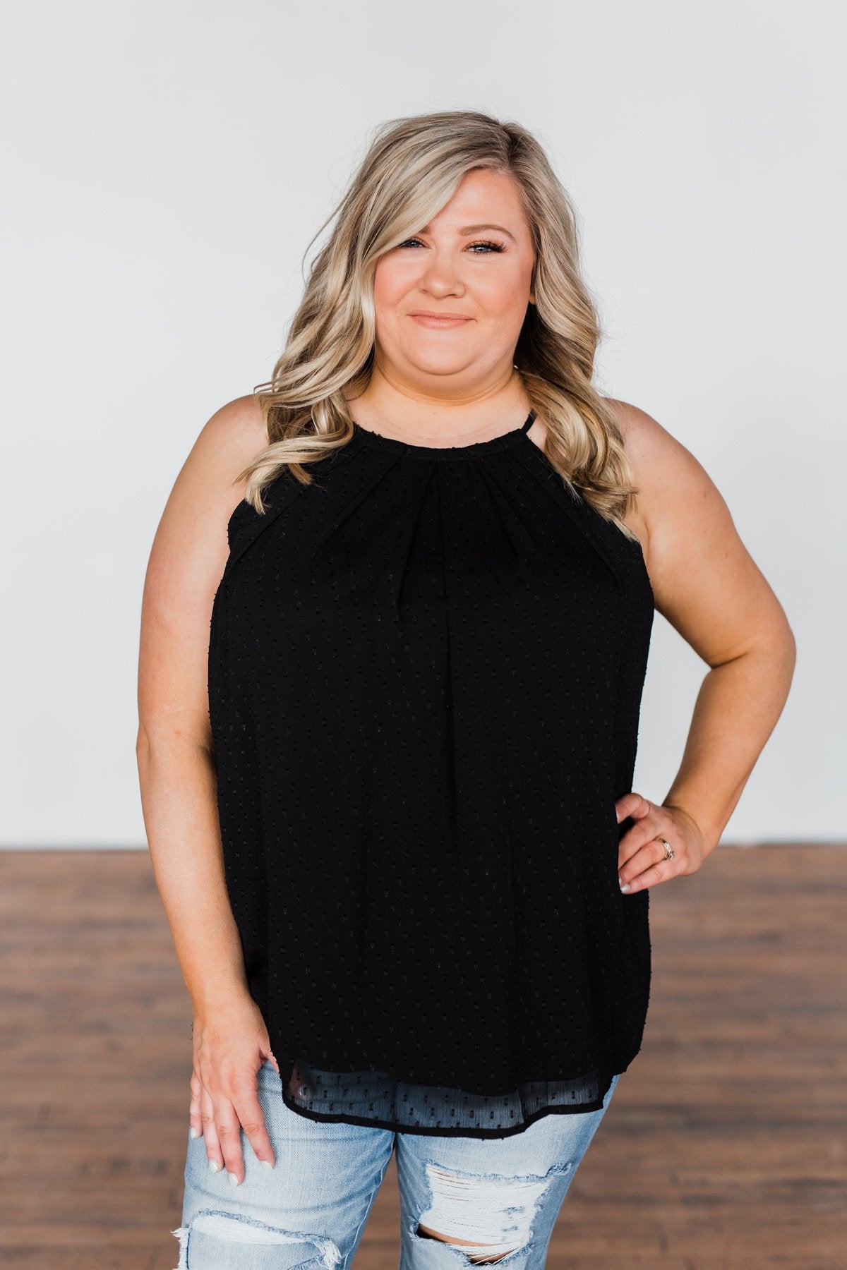 Caught My Heart Halter Tank Top- Black