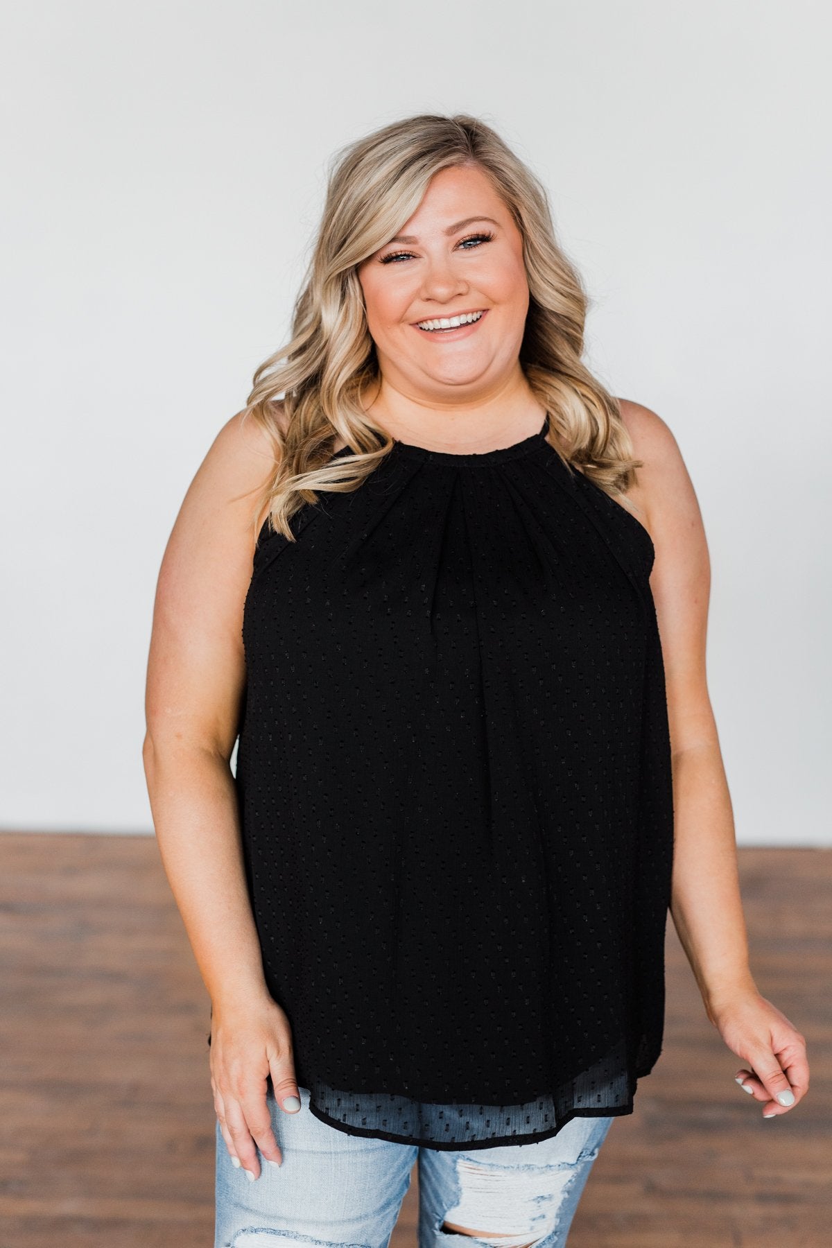 Caught My Heart Halter Tank Top- Black