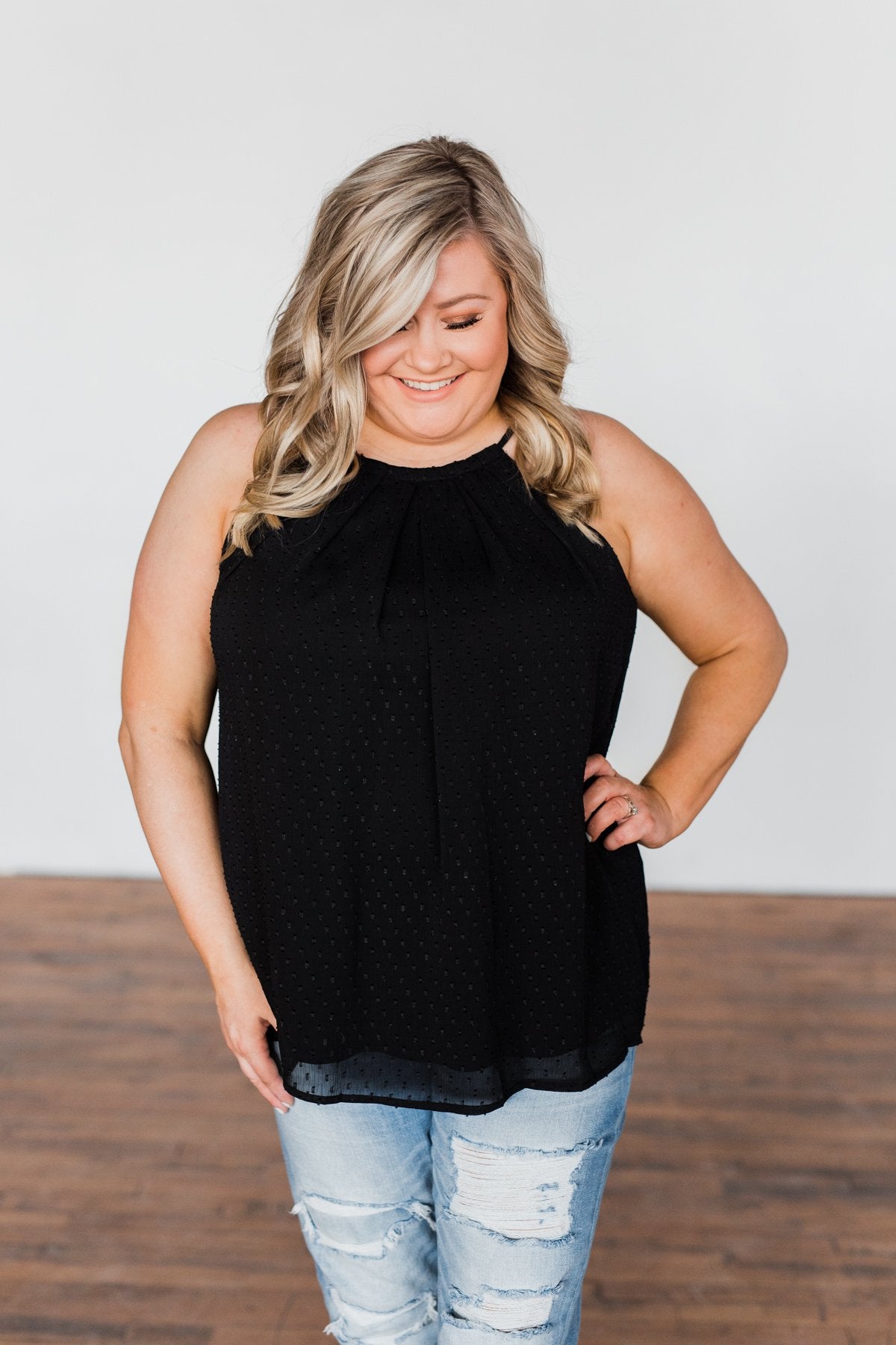 Caught My Heart Halter Tank Top- Black