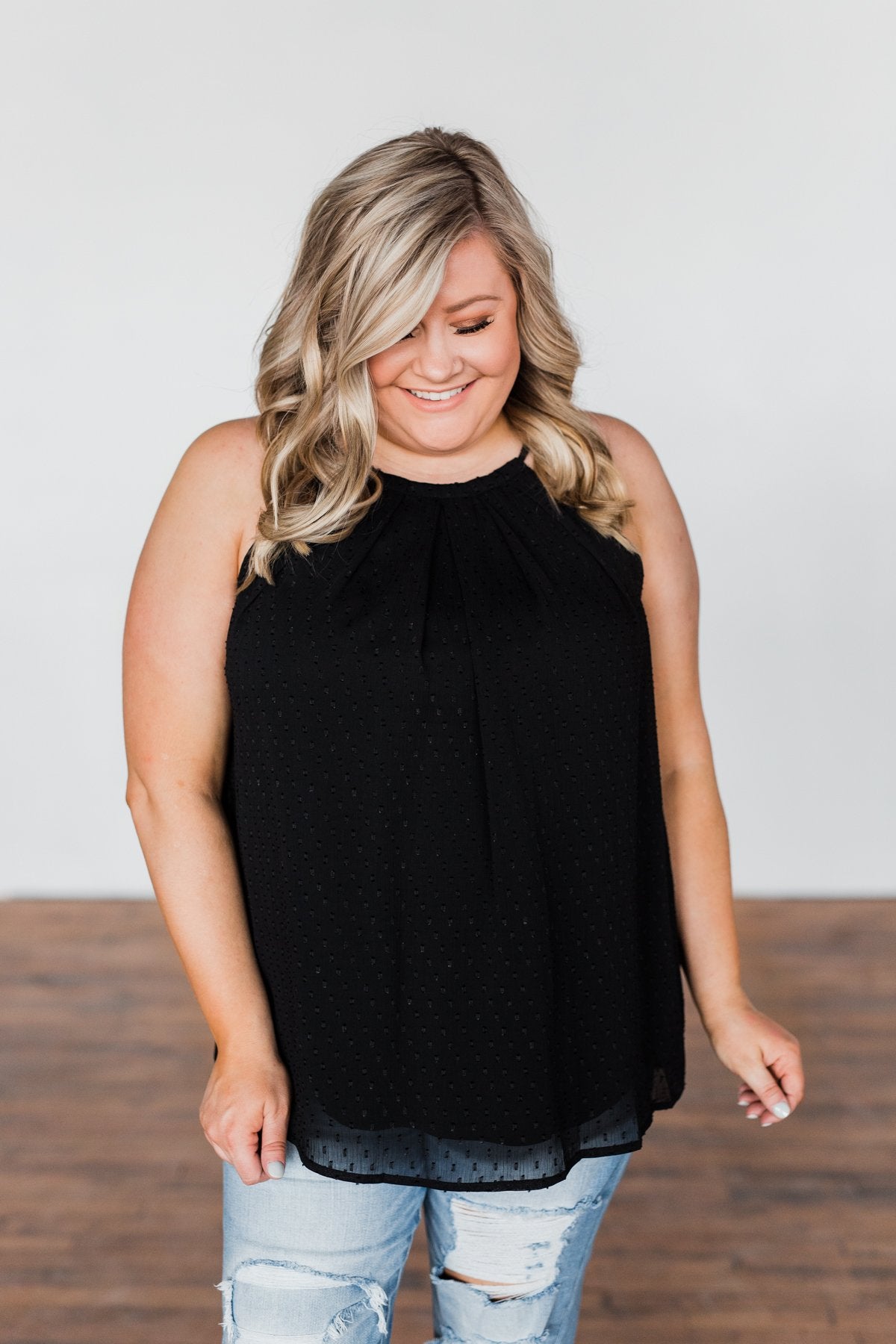 Caught My Heart Halter Tank Top- Black
