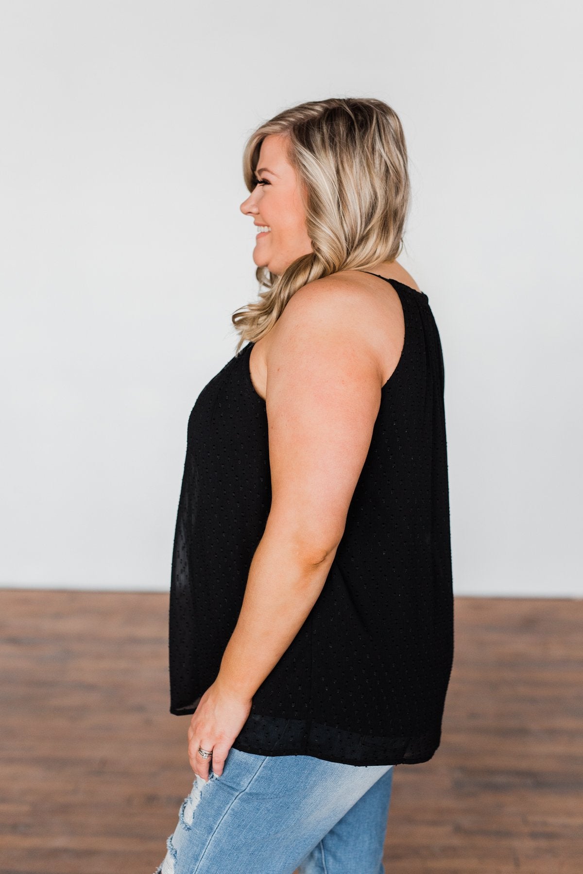 Caught My Heart Halter Tank Top- Black