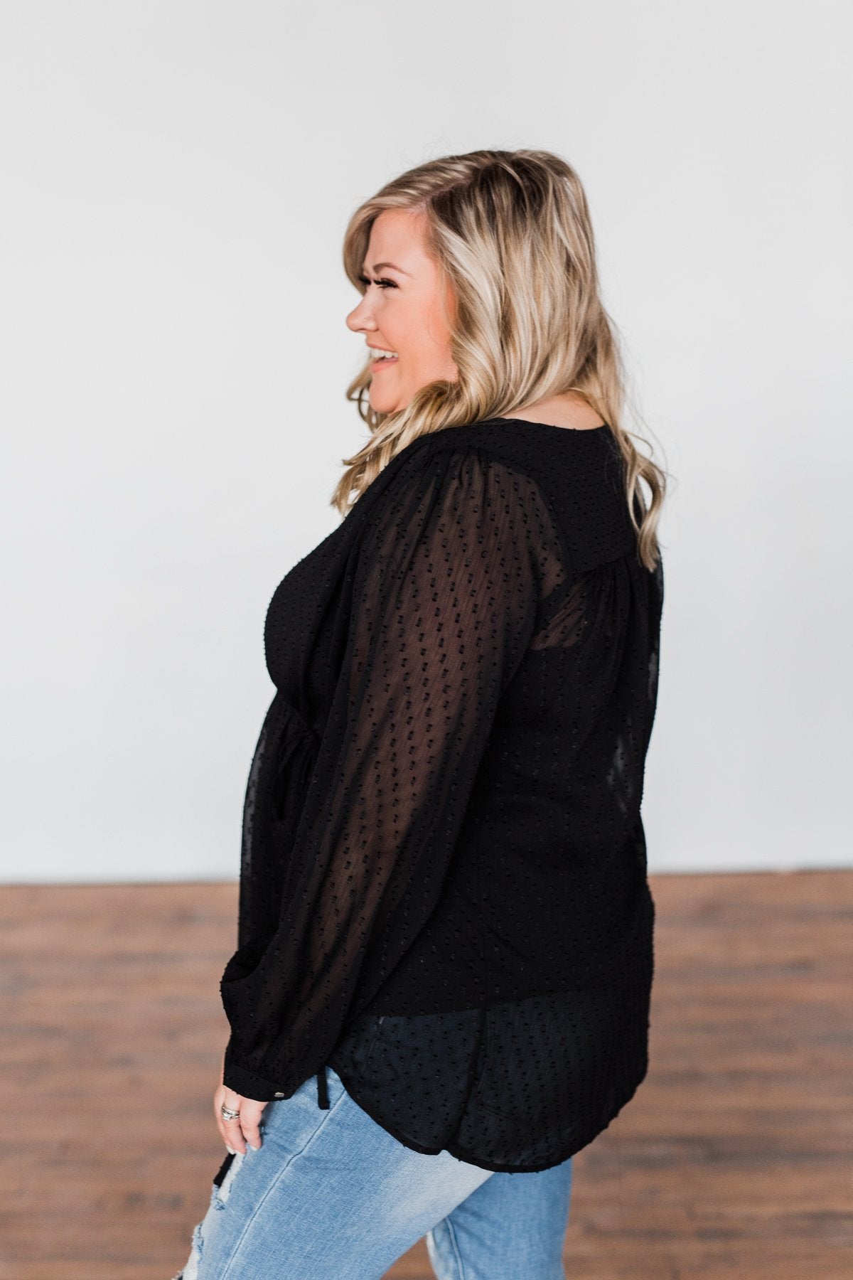 Get Together V-Neck Tie Blouse- Black