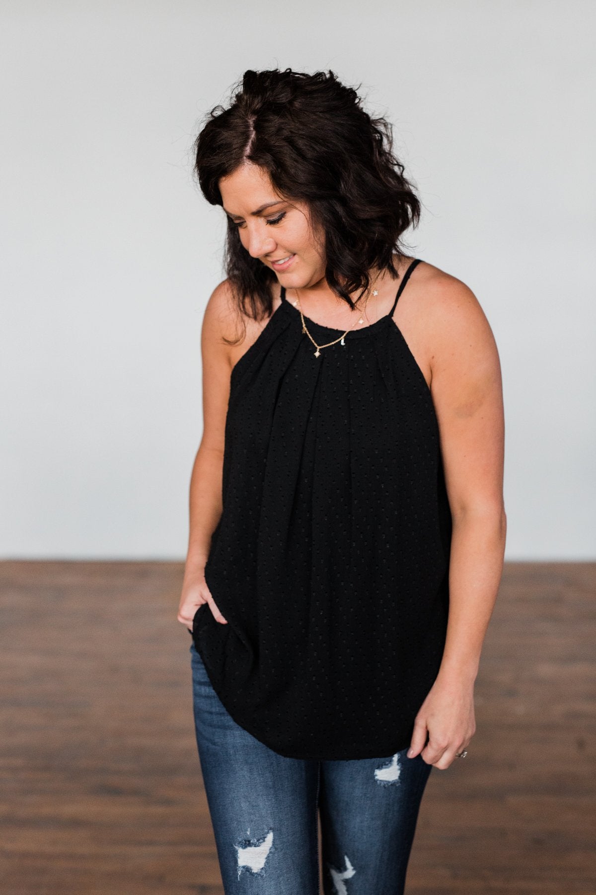 Caught My Heart Halter Tank Top- Black
