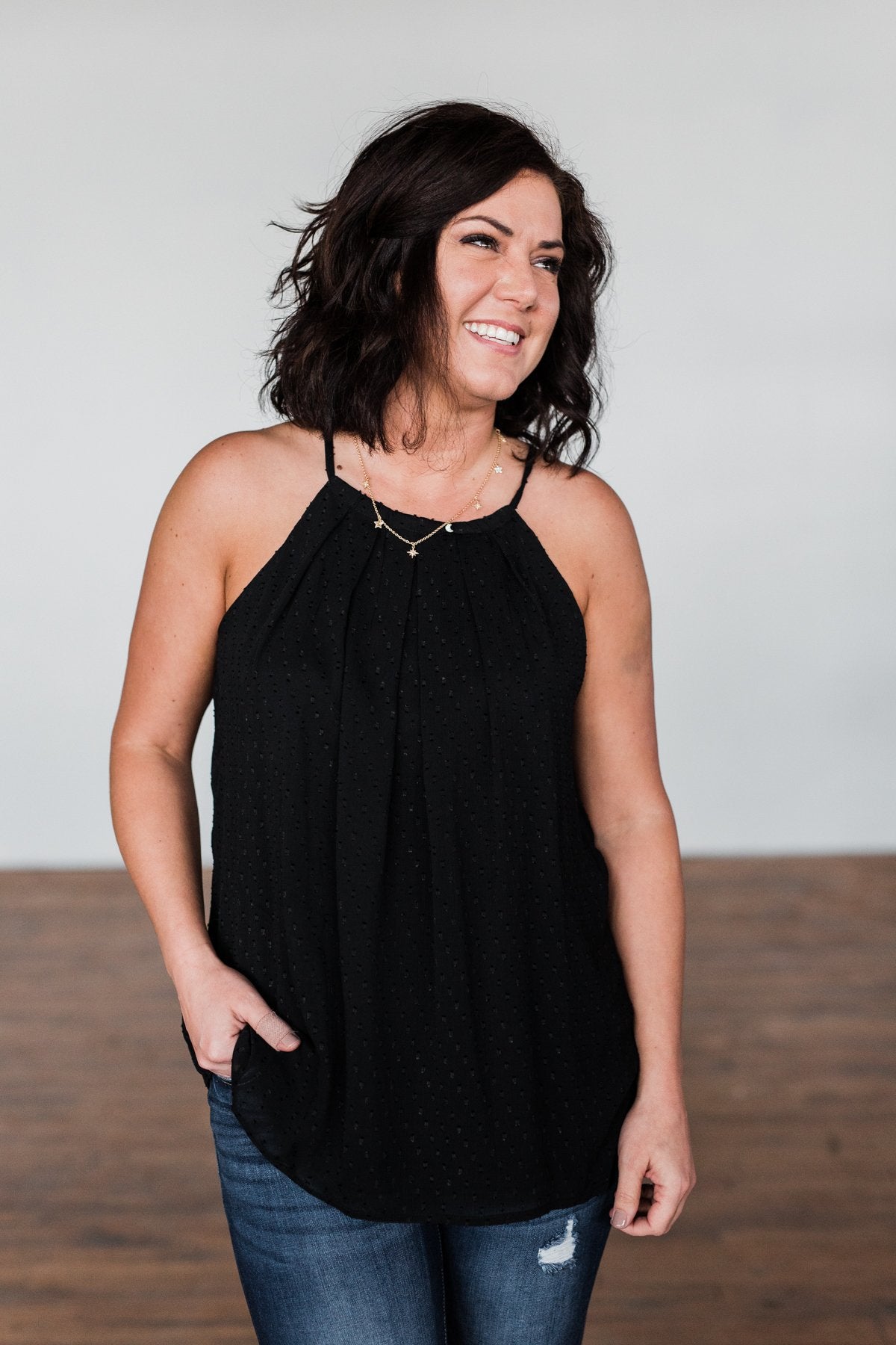 Caught My Heart Halter Tank Top- Black