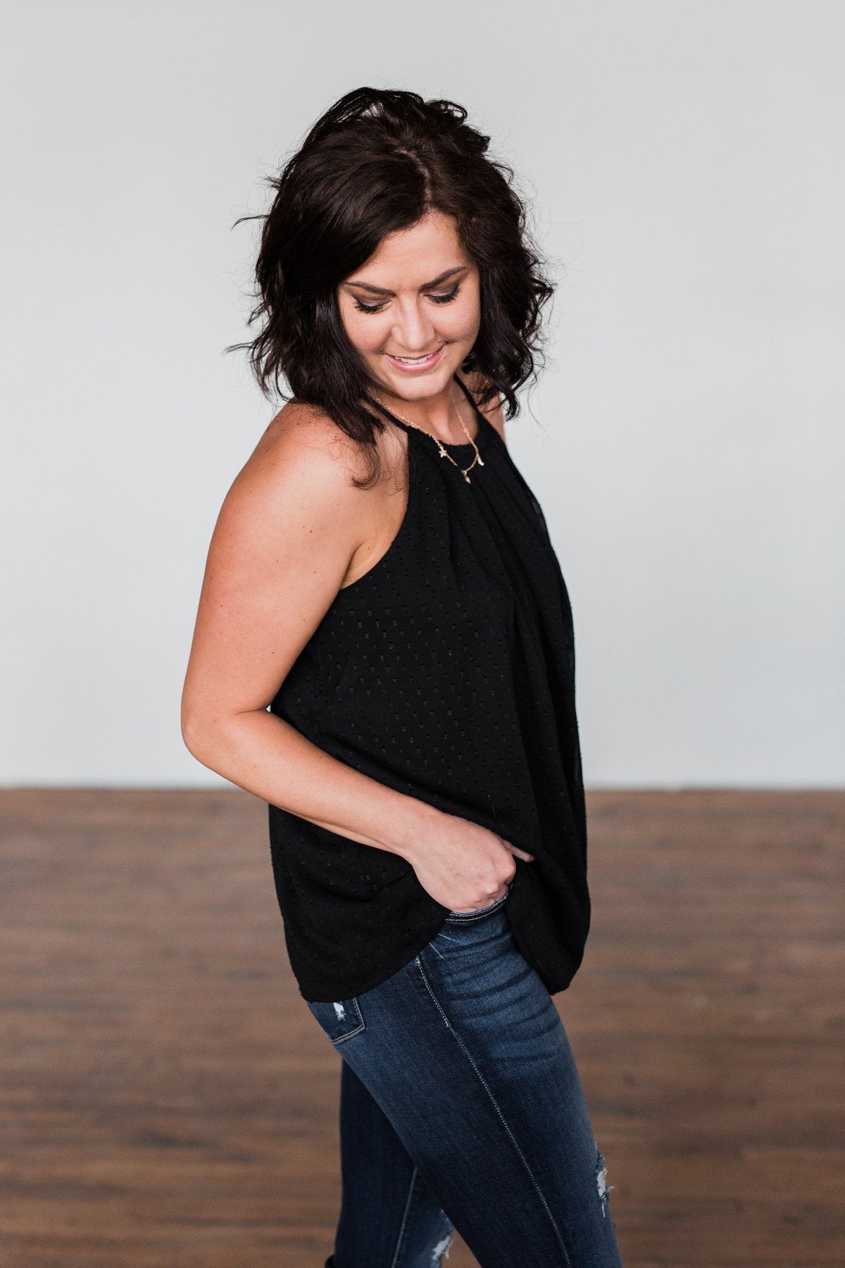 Caught My Heart Halter Tank Top- Black