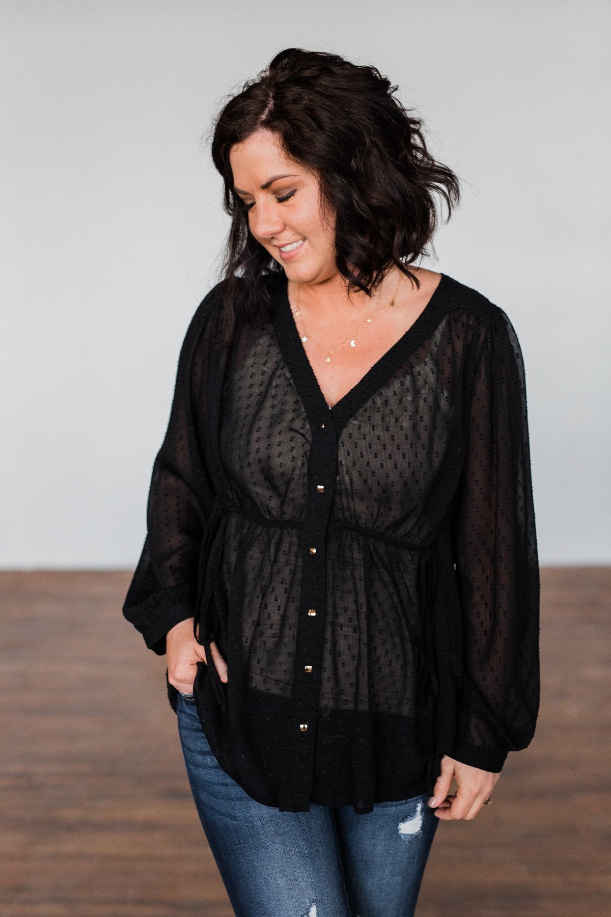 Get Together V-Neck Tie Blouse- Black