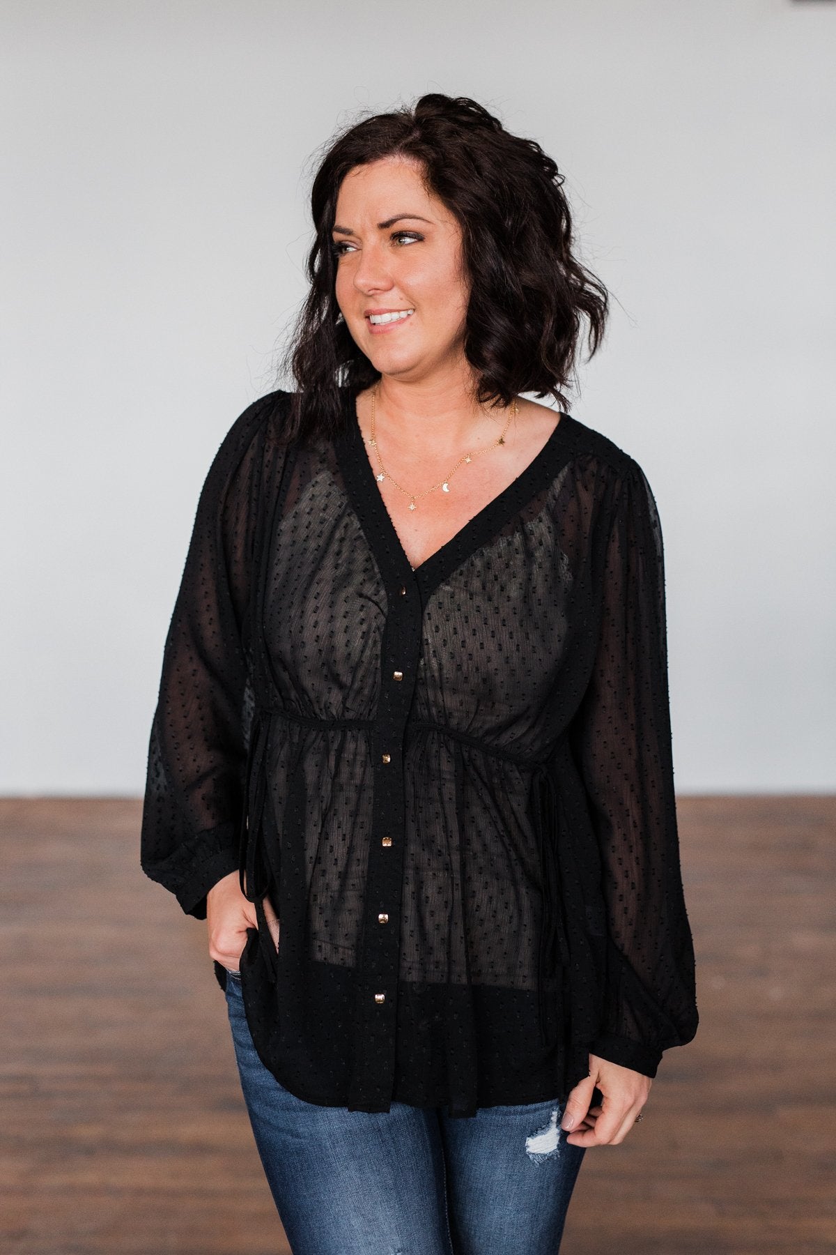Get Together V-Neck Tie Blouse- Black
