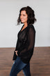 Get Together V-Neck Tie Blouse- Black