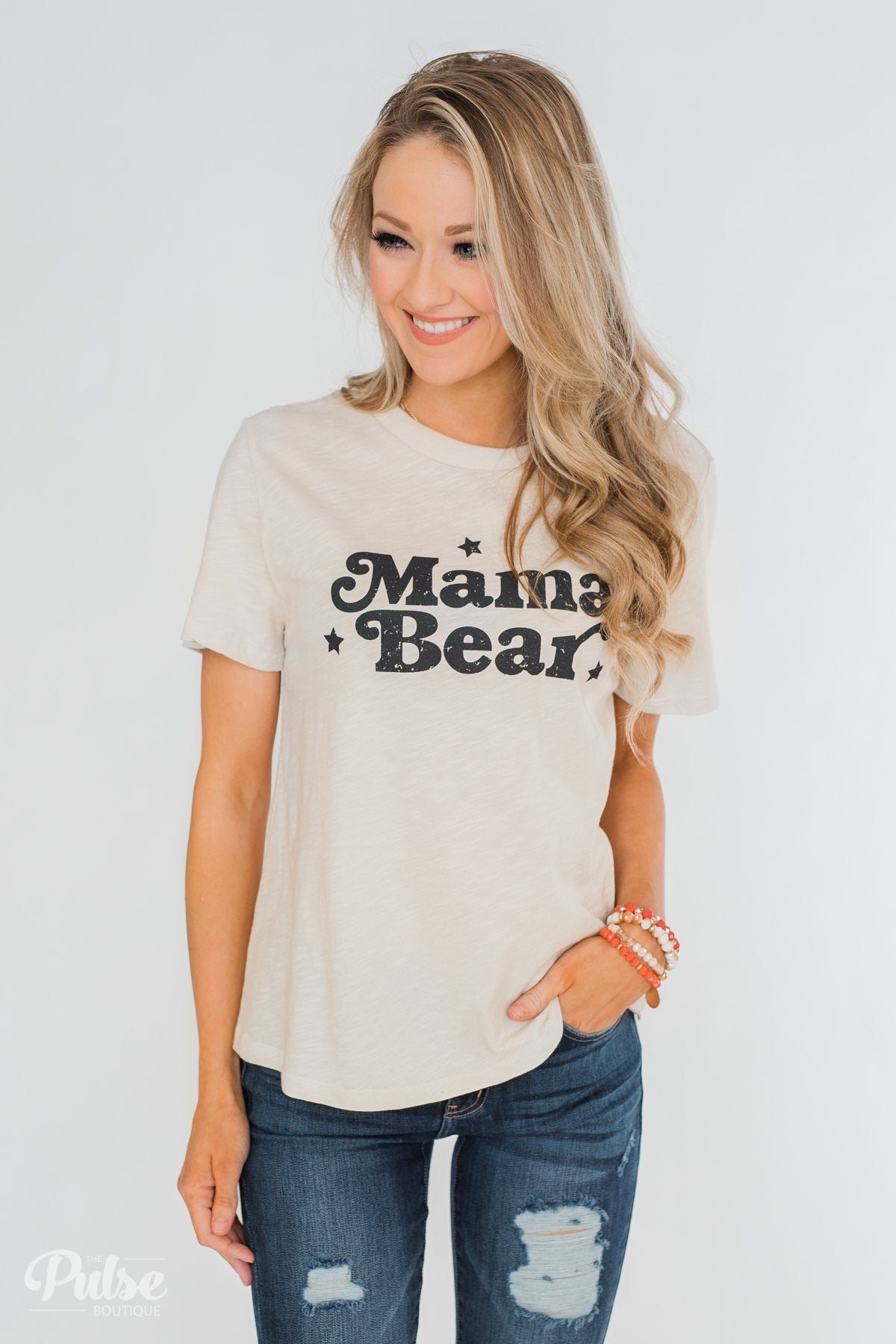 "Mama Bear" Short Sleeve Tee Shirt- Beige