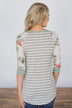 A First Glance Mint Floral & Stripes Top