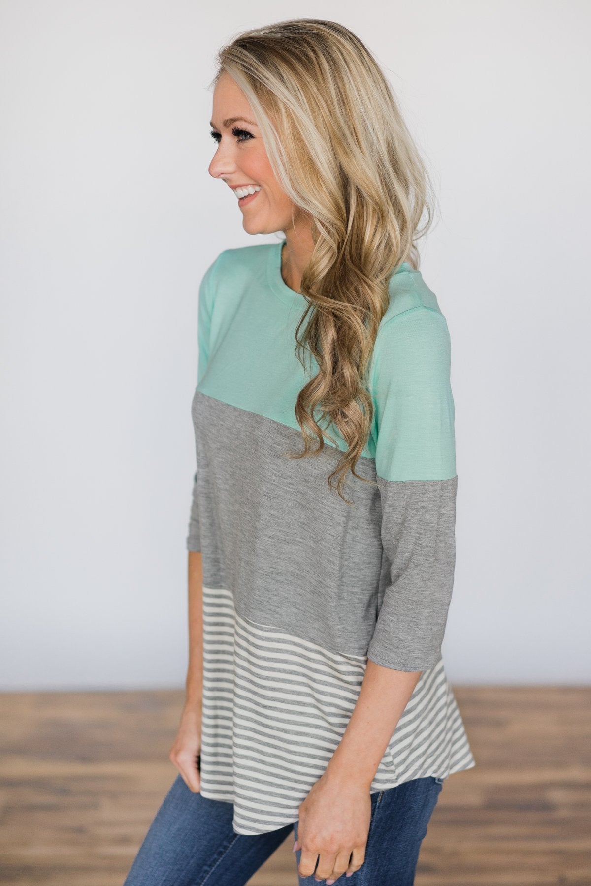 Left with Memories Mint Colorblock Top