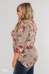 Excellent Selection Floral Criss Cross Top- Taupe