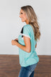 All I Have Striped Short Sleeve Top- Mint Blue