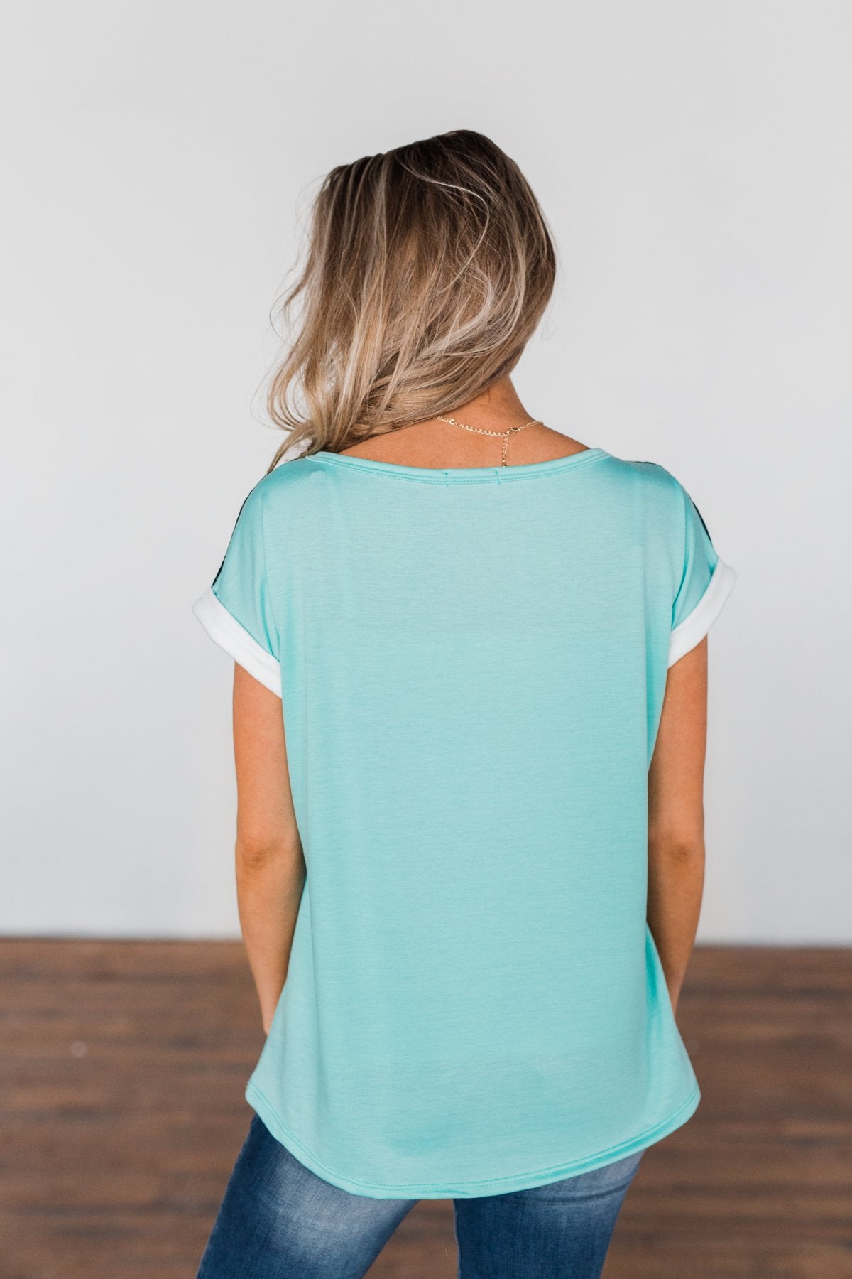 All I Have Striped Short Sleeve Top- Mint Blue