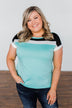 All I Have Striped Short Sleeve Top- Mint Blue