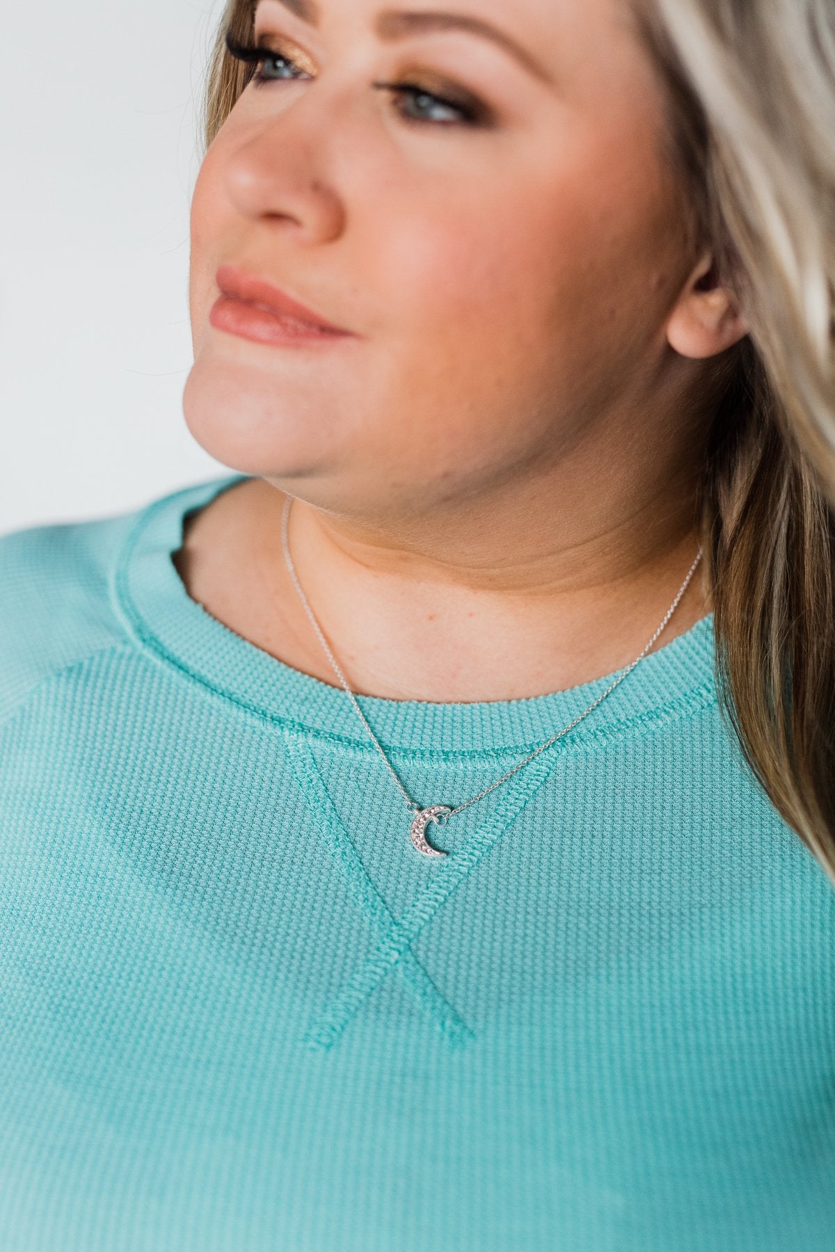 Adjustable Crescent Moon Necklace- Silver