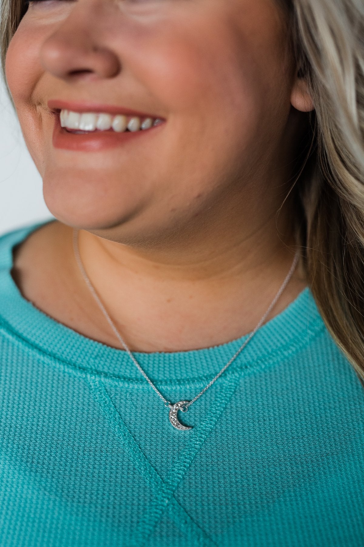 Adjustable Crescent Moon Necklace- Silver