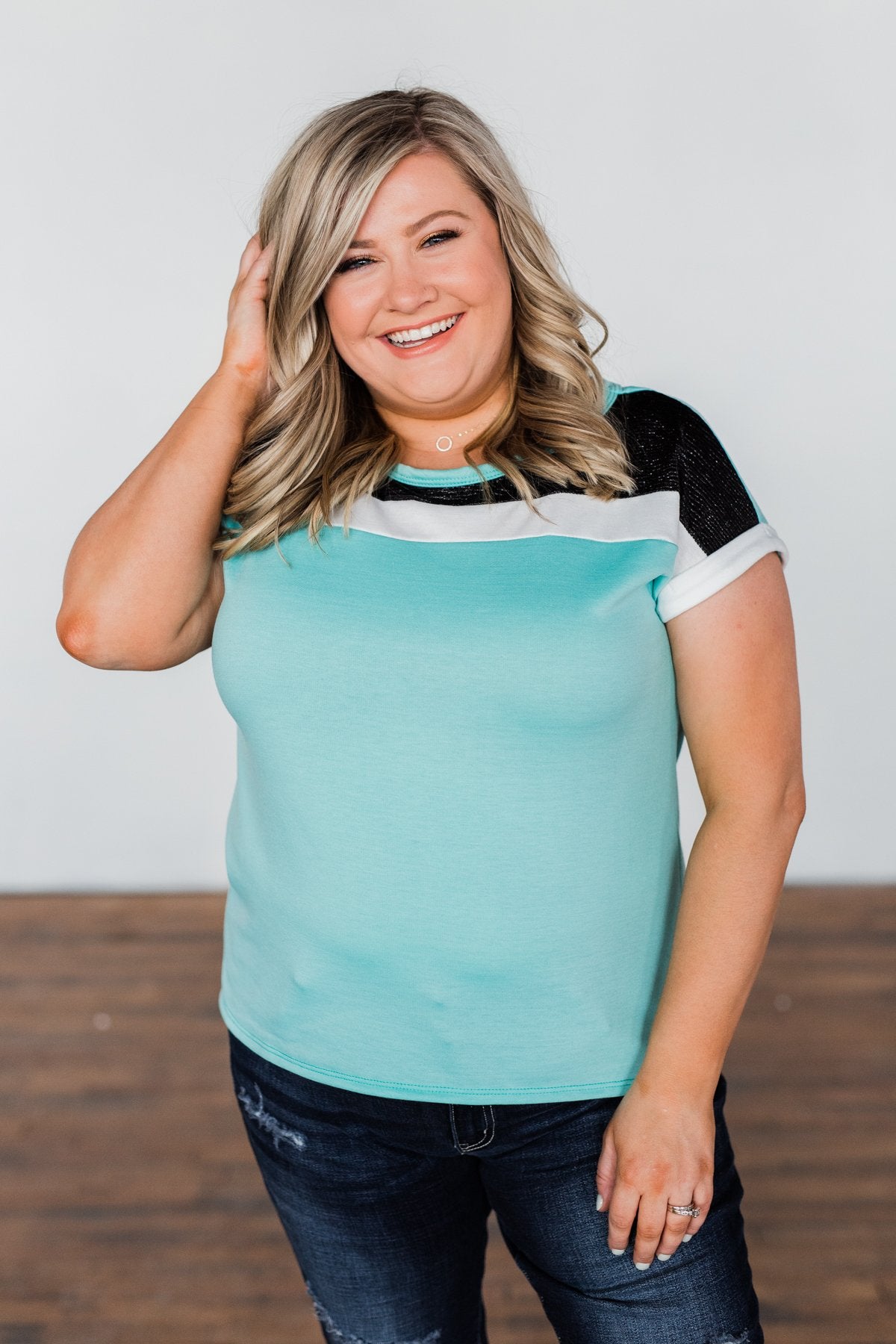 All I Have Striped Short Sleeve Top- Mint Blue