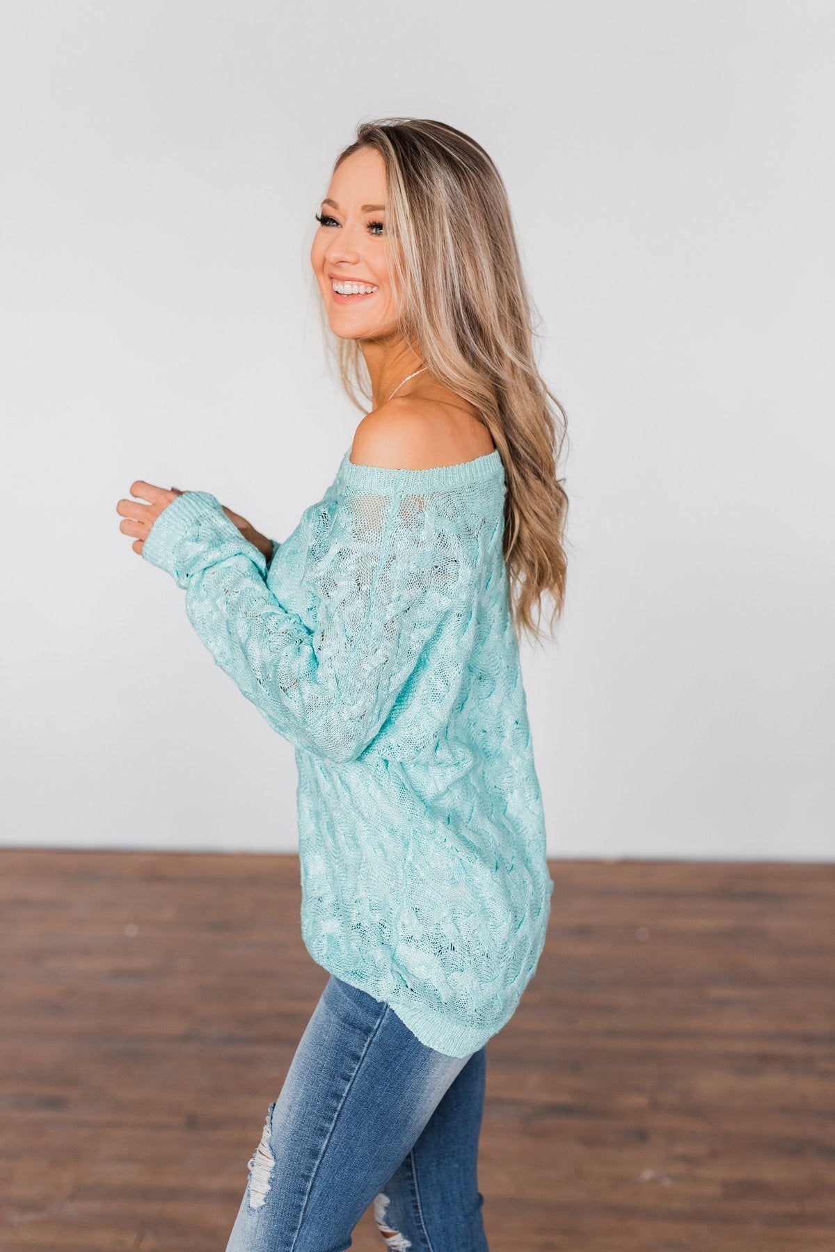 You've Got That Something Knit Sweater- Mint Blue