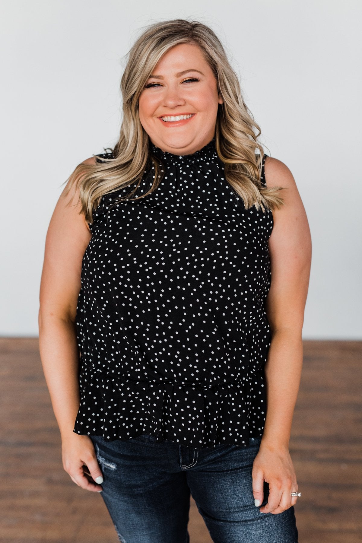 Night On The Town Polka Dot Tank Top- Black