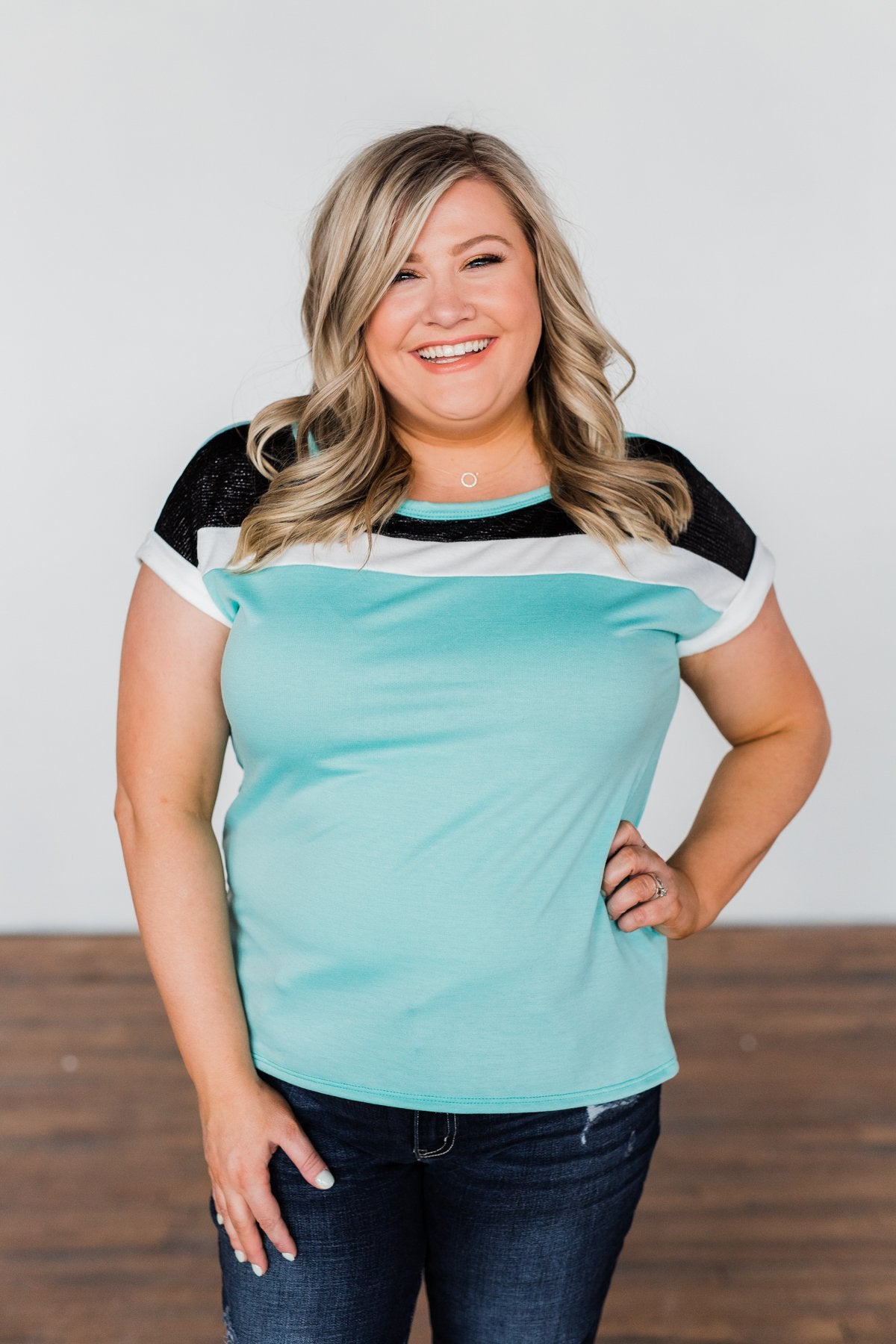 All I Have Striped Short Sleeve Top- Mint Blue