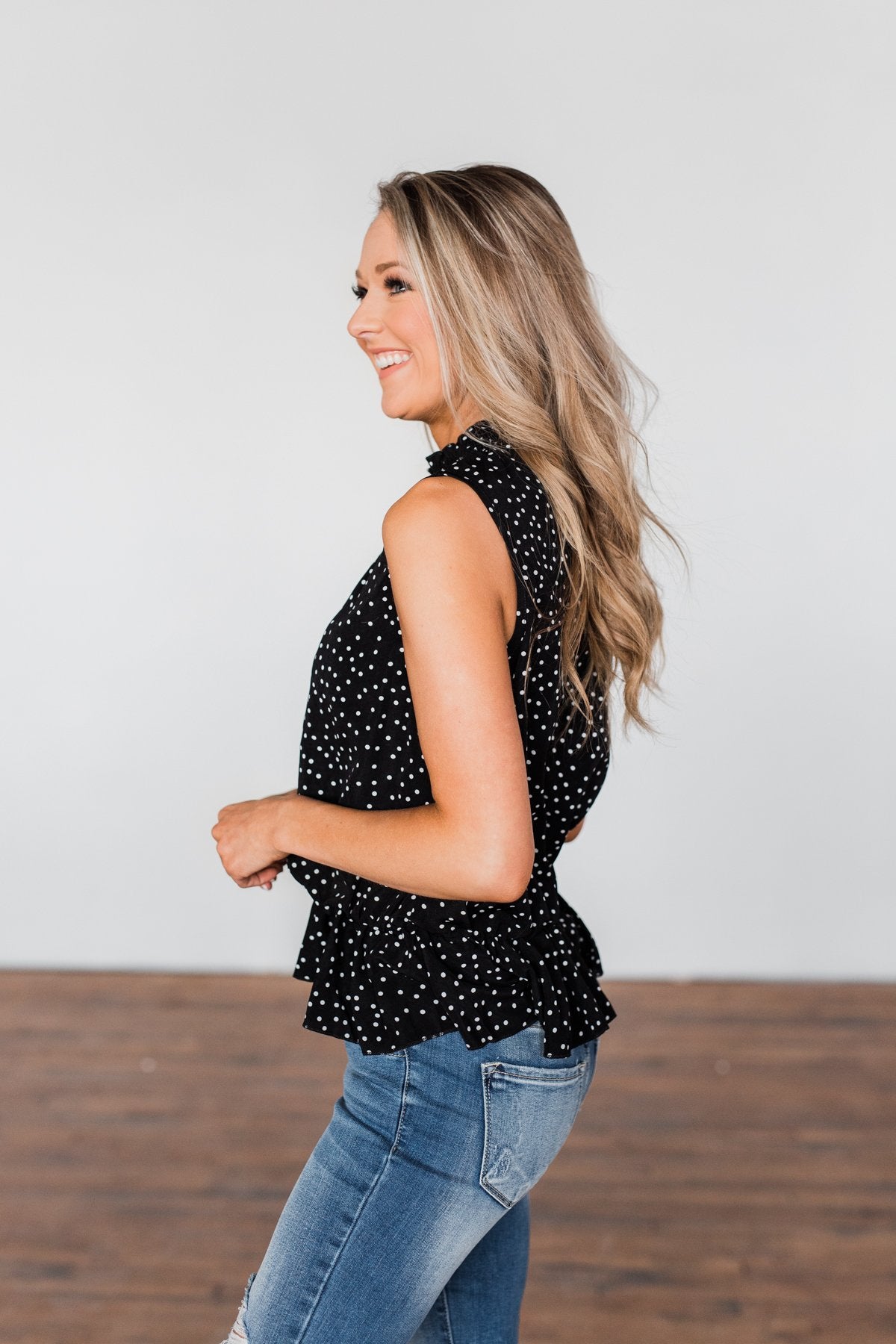 Night On The Town Polka Dot Tank Top- Black