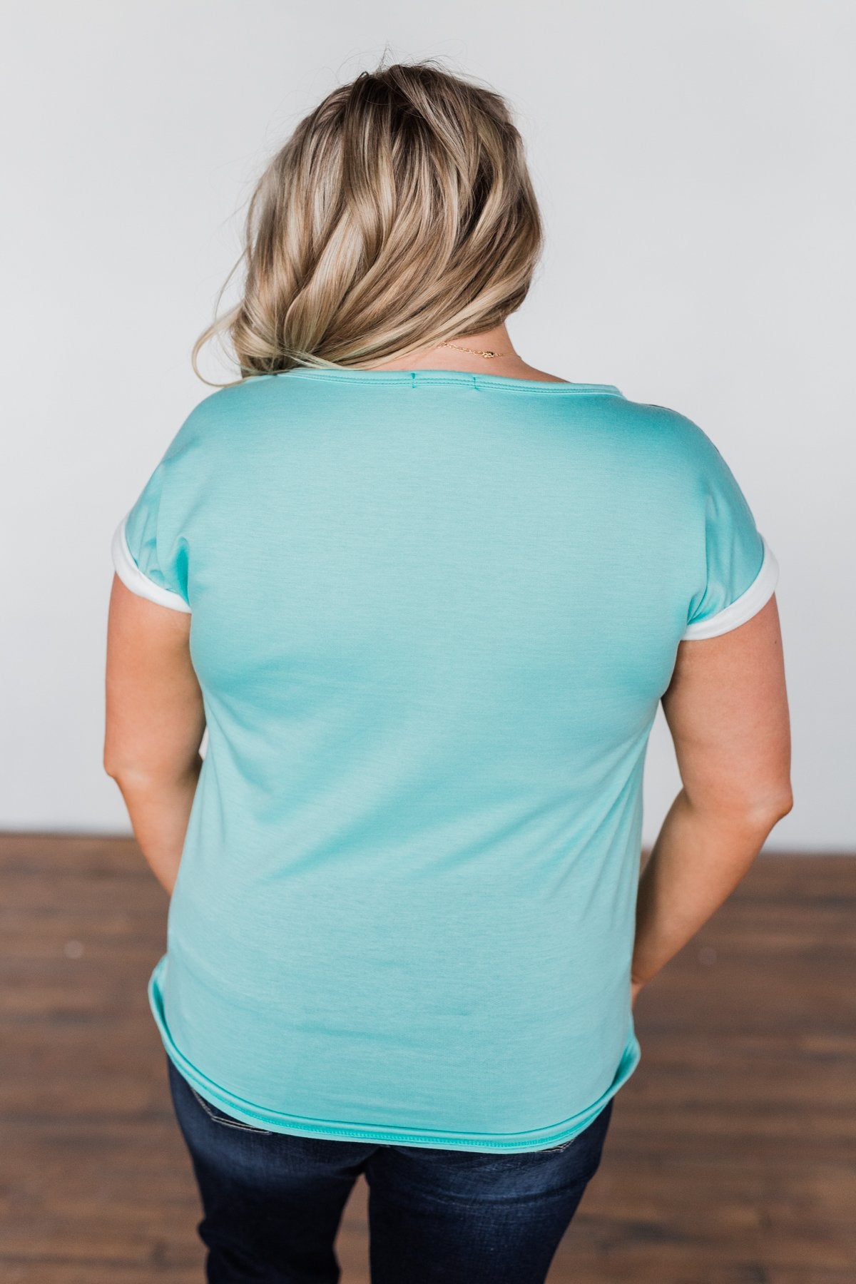 All I Have Striped Short Sleeve Top- Mint Blue