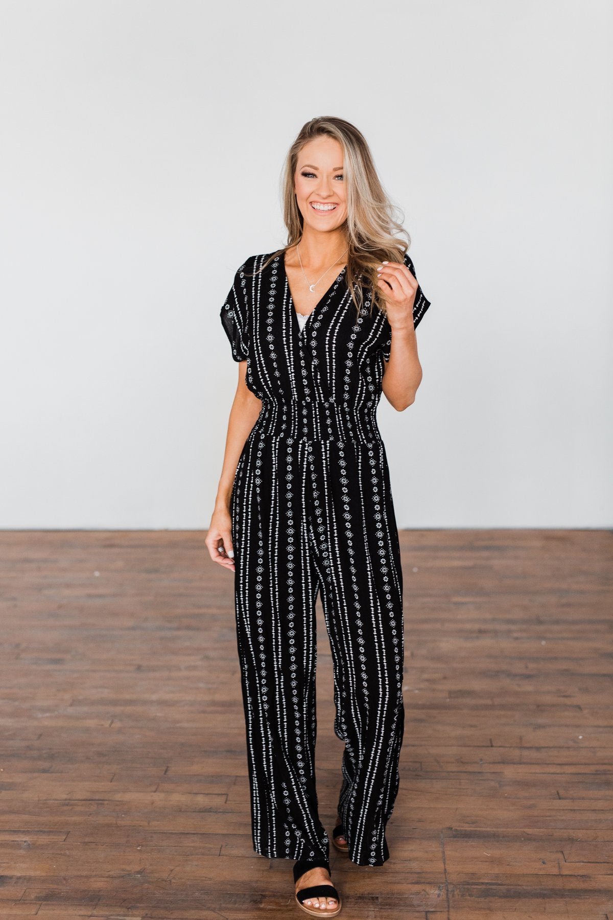 Dance All Night Striped Jumpsuit- Black