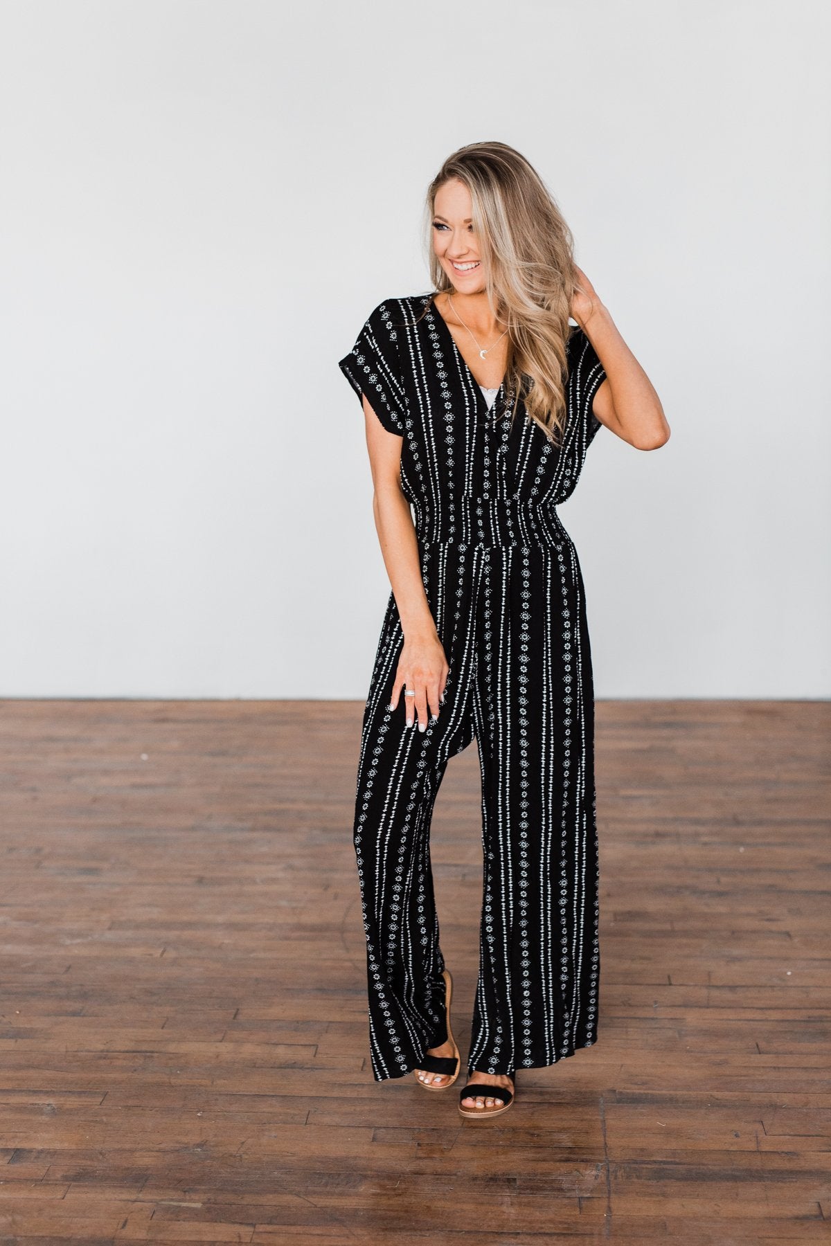 Dance All Night Striped Jumpsuit- Black