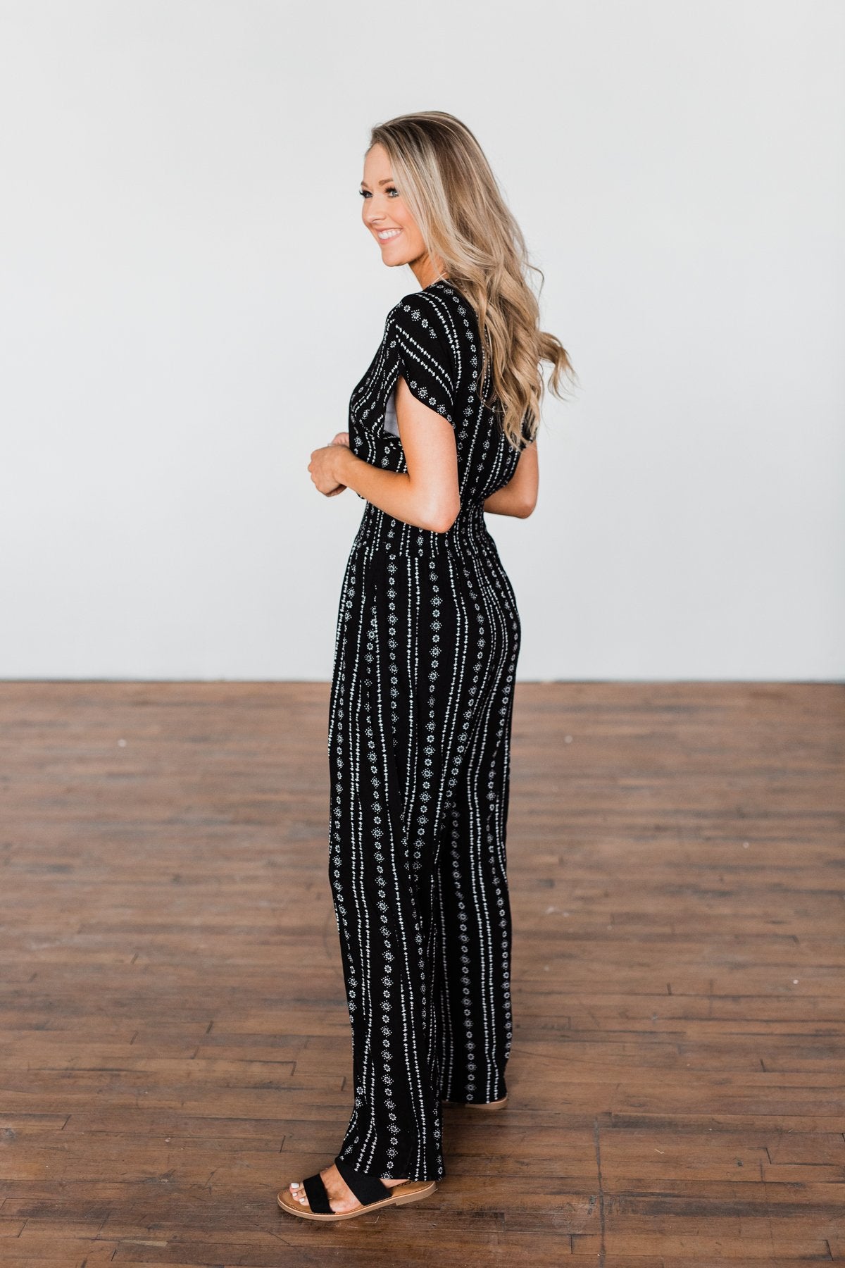 Dance All Night Striped Jumpsuit- Black