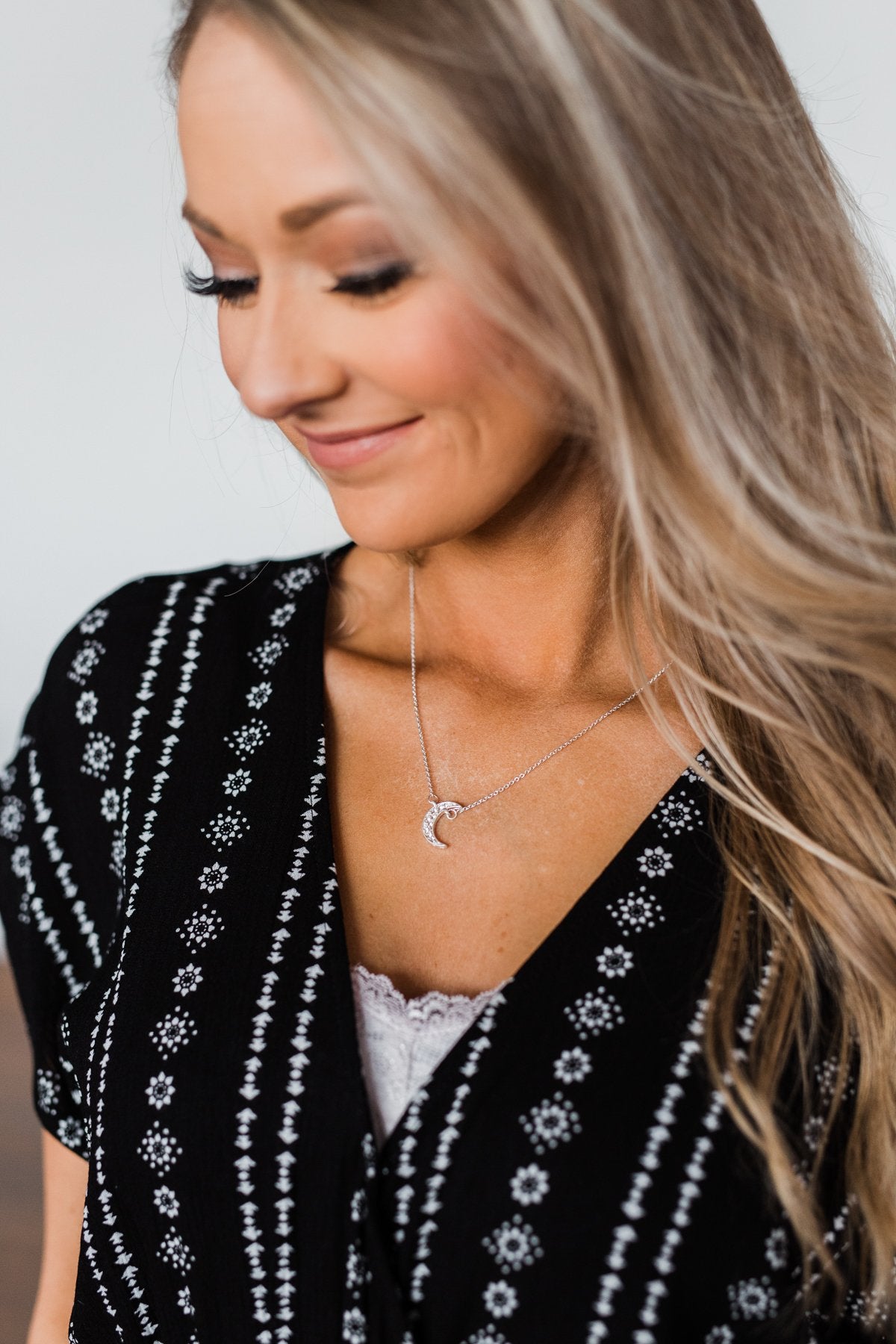 Adjustable Crescent Moon Necklace- Silver