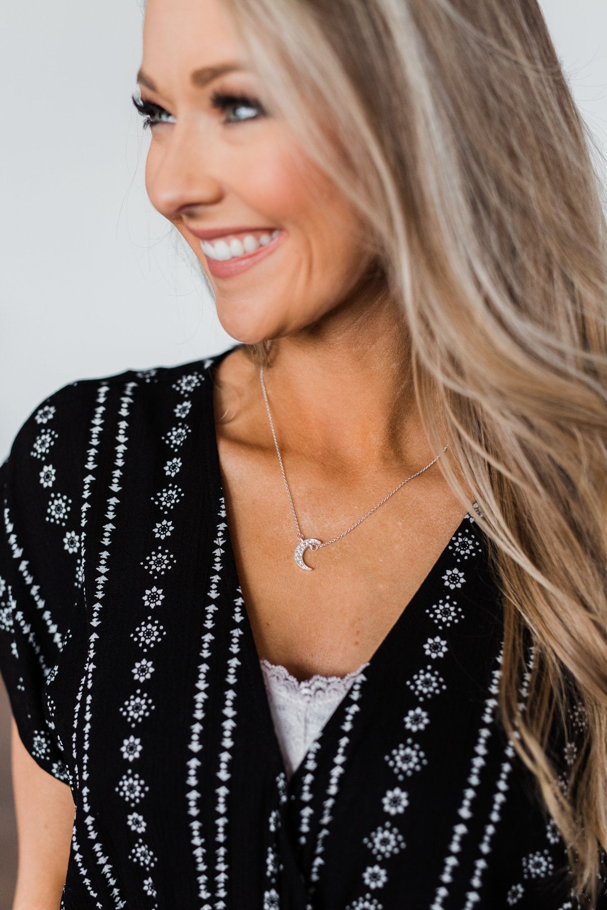 Adjustable Crescent Moon Necklace- Silver