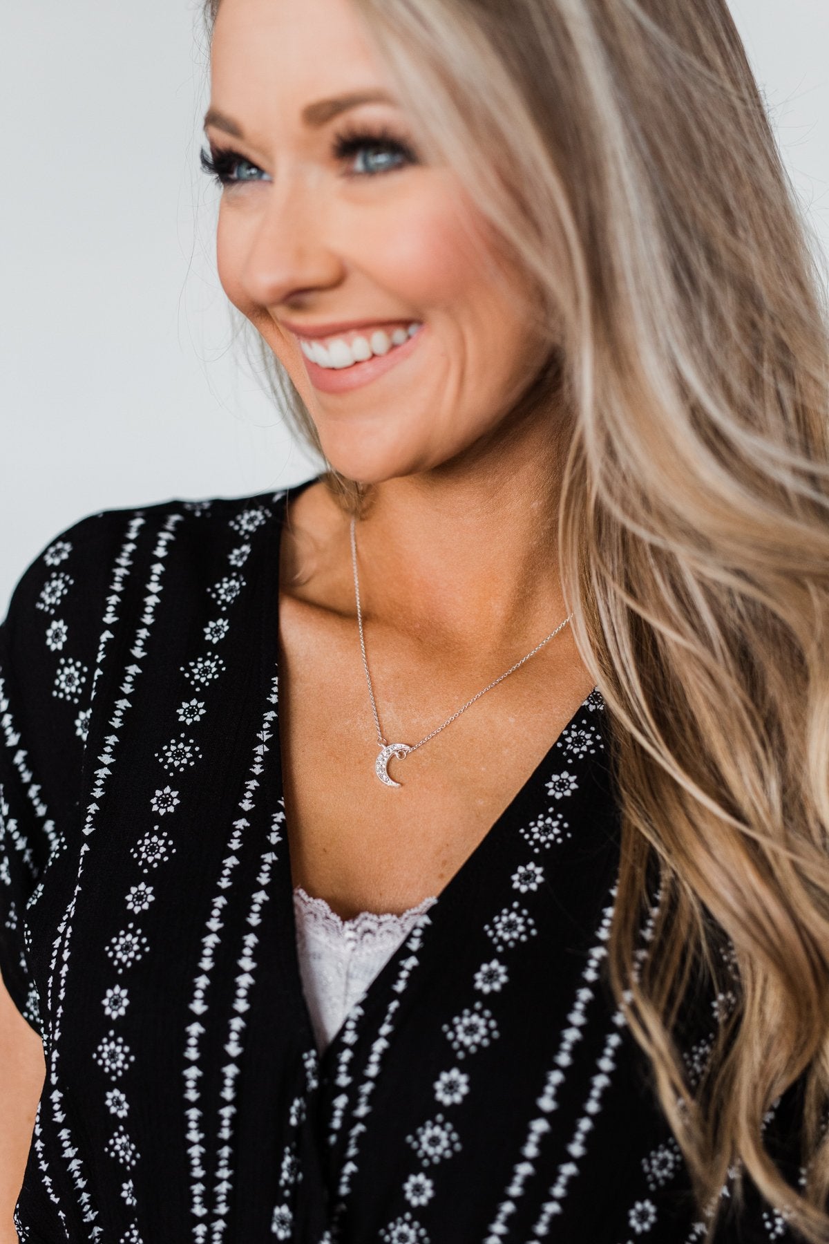 Adjustable Crescent Moon Necklace- Silver