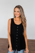 Come Back To Me Button Tank Top- Black