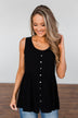 Come Back To Me Button Tank Top- Black