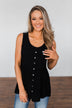 Come Back To Me Button Tank Top- Black