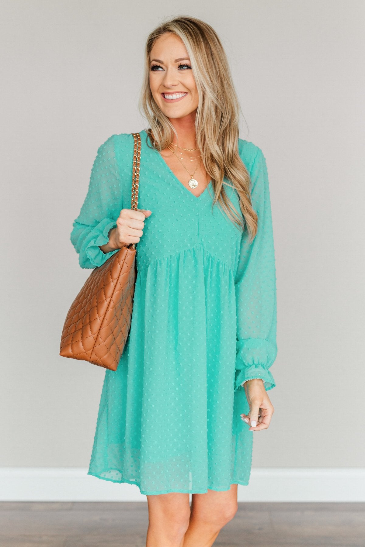 Believe In Miracles V-Neck Dress- Turquoise