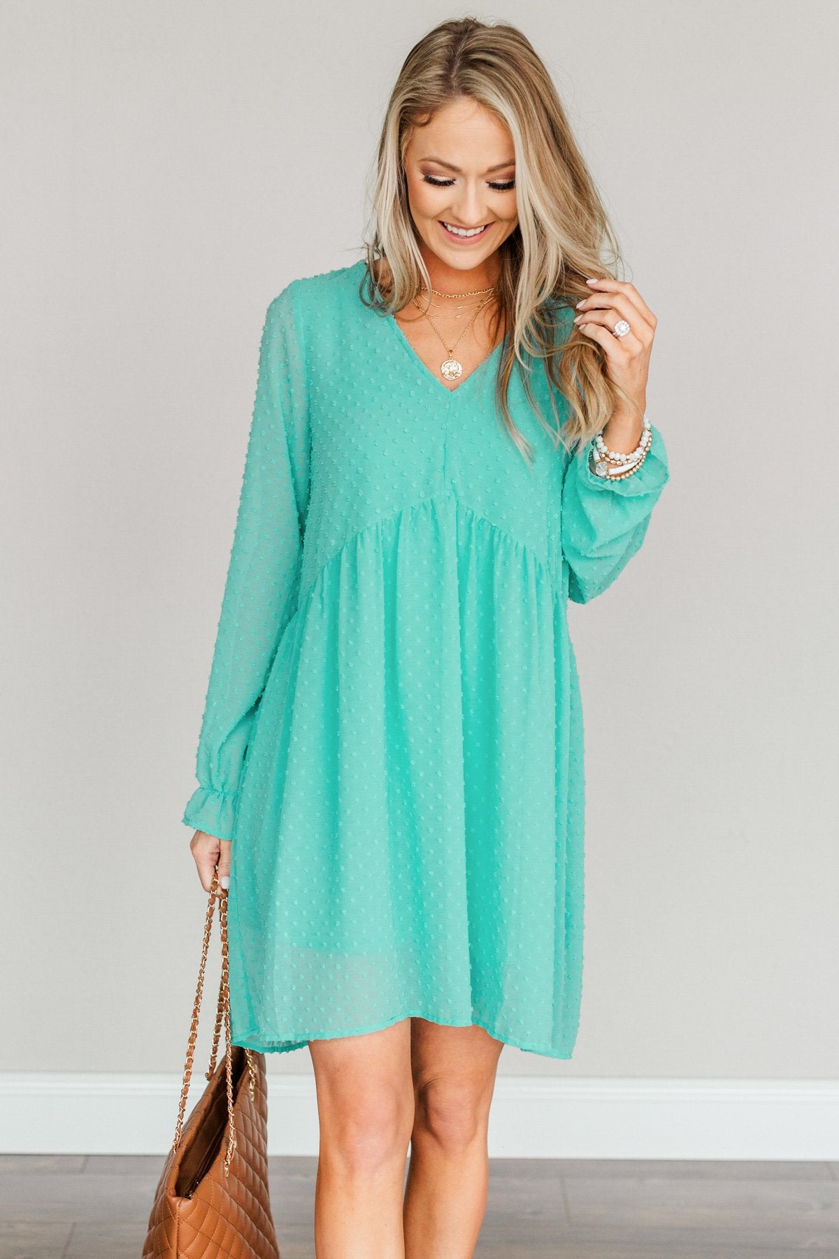 Believe In Miracles V-Neck Dress- Turquoise